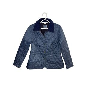 Barbour Pantone Prism Quilted Jacket Navy Corduroy Collar Women 10 Preppy